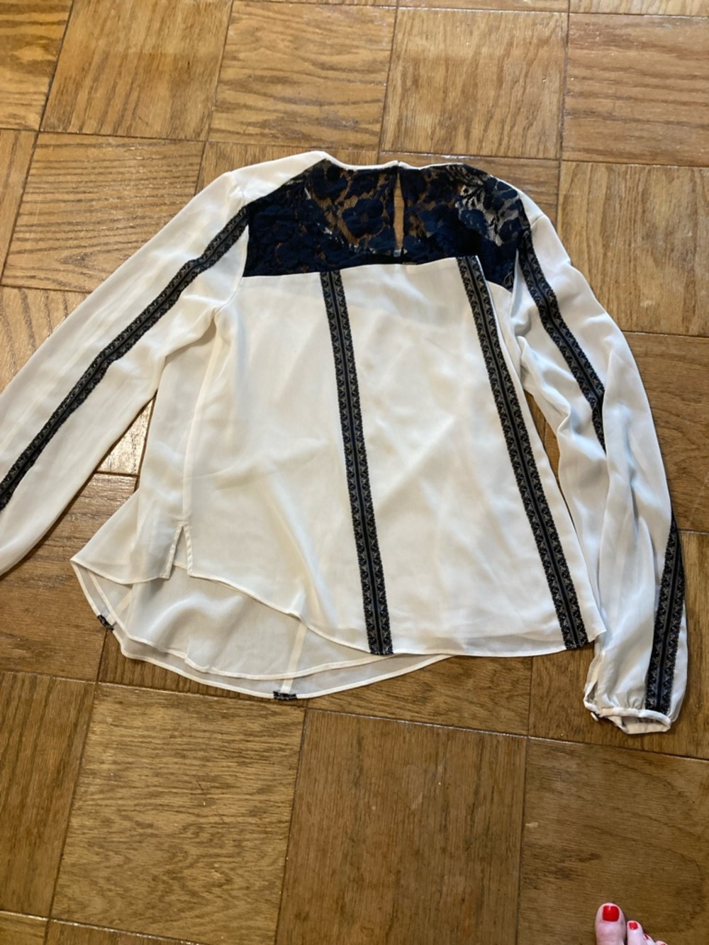 RACHEL Rachel Roy White Blouse with Black Lace Yoke